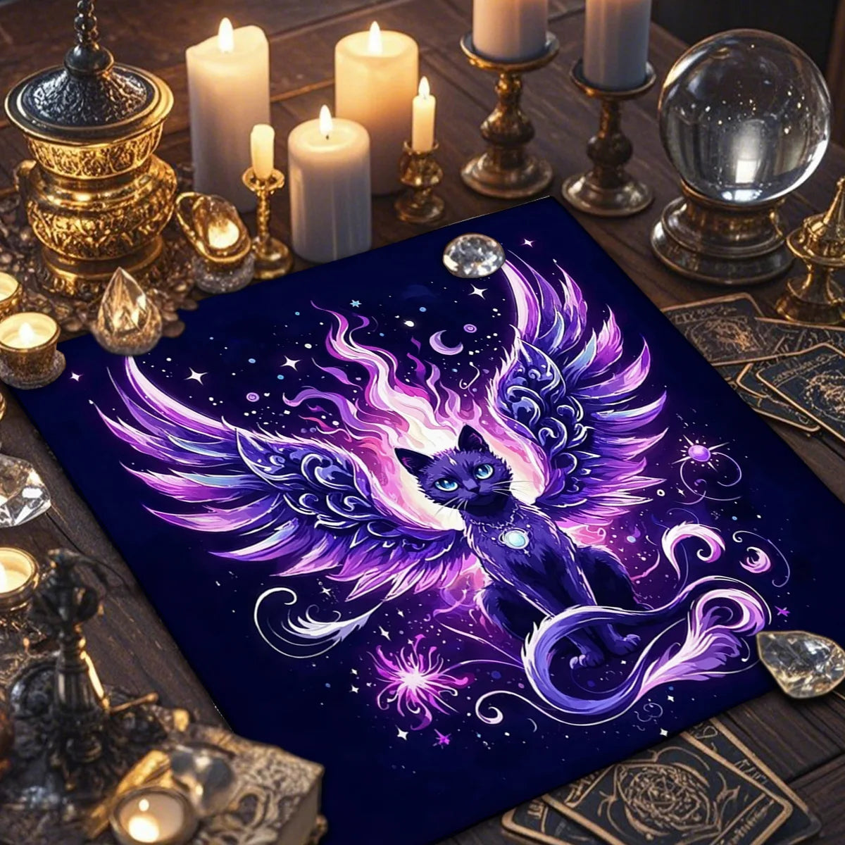 Mantel Gato Lunar · Tarot y Altar