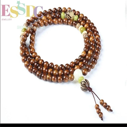 Mala de madera con Bodhi blanco y loto