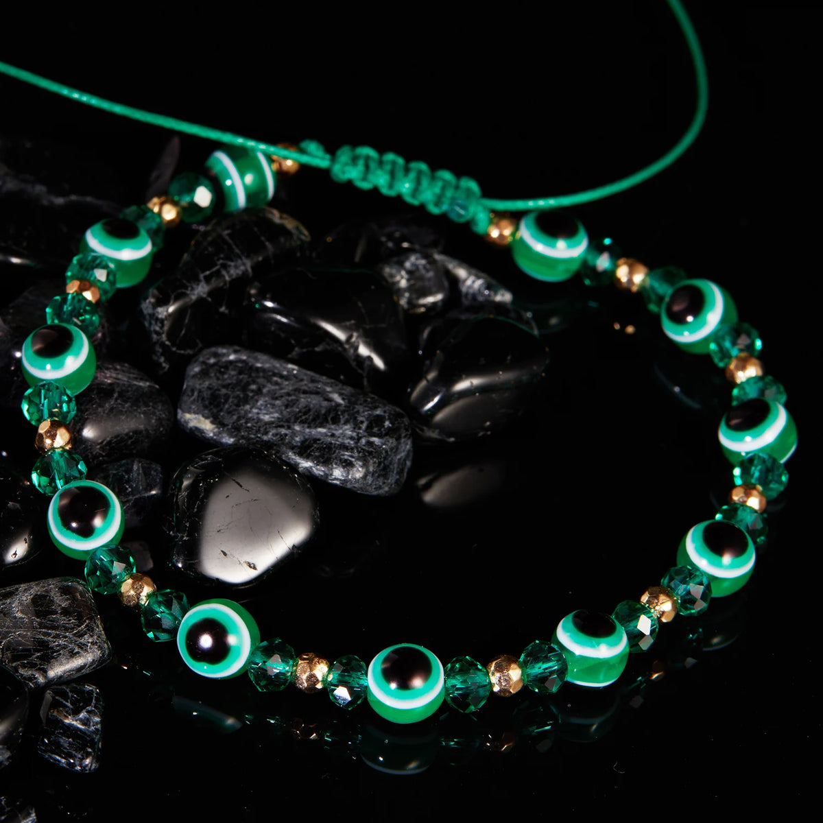 Pulsera trenzada de cristal con ojo turco