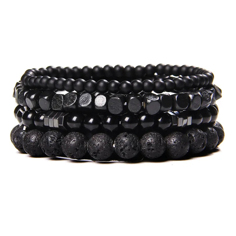 Conjunto de pulseras de cuentas y cuero
