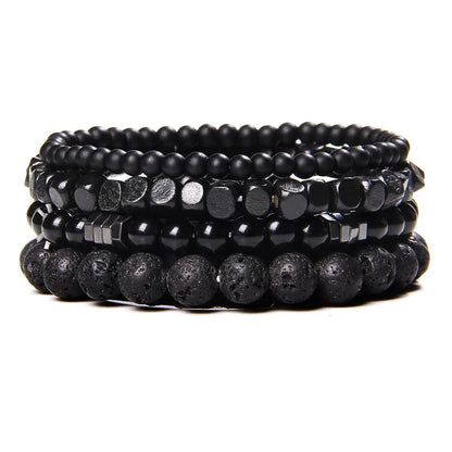 Conjunto de pulseras de cuentas y cuero