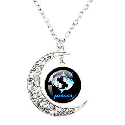 12 signos do zodíaco cúpula de vidro lua crescente pingente colar taurus câncer aquário peixes colar moda festa jóias presente