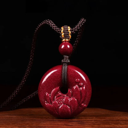 Moda vermelho cinábrio jade lótus fivela de segurança pingente colar jóias chinês mão-esculpida cura moda feminina sorte presente