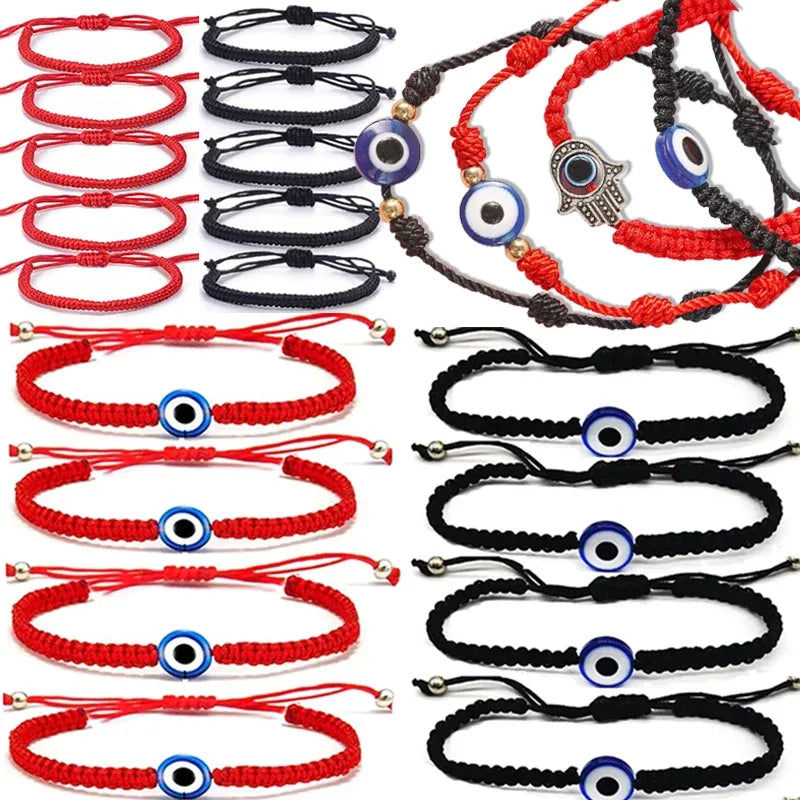 2/12 pçs artesanal turco sorte mau olhado pulseiras para mulheres homens olhos azuis trançado corda vermelha sorte pulseira amizade jóias