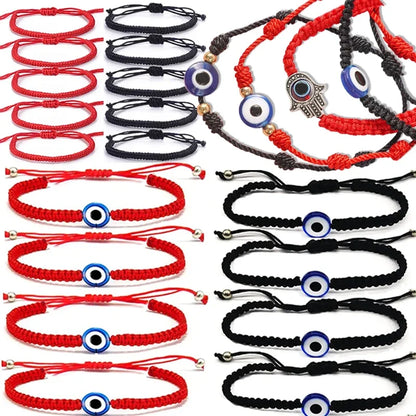 2/12 pçs artesanal turco sorte mau olhado pulseiras para mulheres homens olhos azuis trançado corda vermelha sorte pulseira amizade jóias