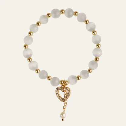 Kirykle pulseira de cristal natural para mulheres, opala branca, pedra, pérola, moda, trevo de quatro folhas da sorte, joias femininas, presente