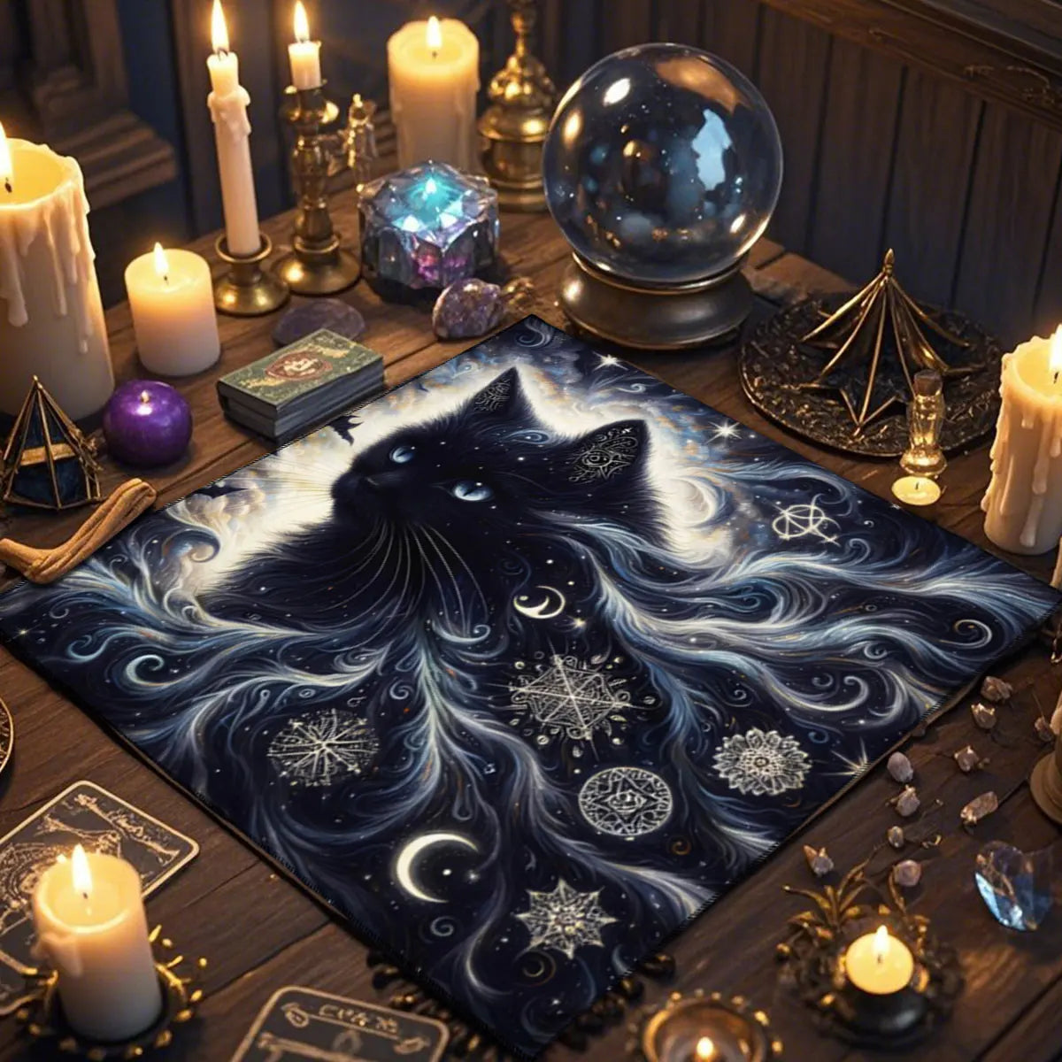 Mantel Gato Lunar · Tarot y Altar