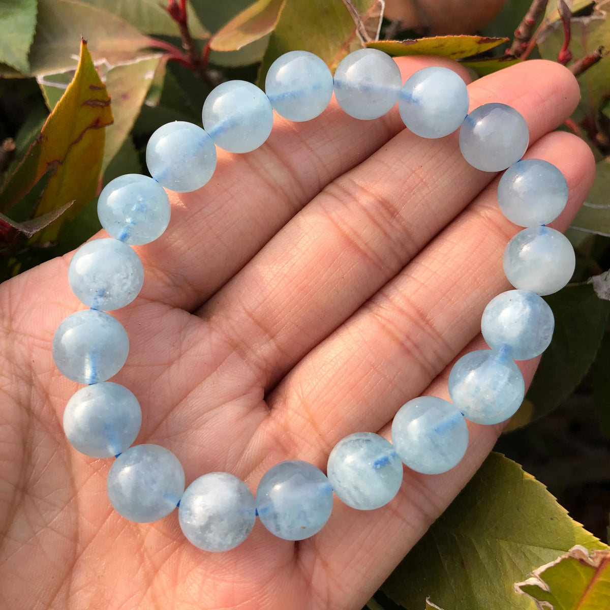 1 pc fengbaowu natural aquamarine pulseira azul contas redondas cristal quartzo cura pedra feminino jóias presente