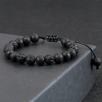 Clássico Black Volcanic Lava Stone Beads Pulseiras para homens, Natural Onyx Tiger Eye Pulseiras, Yoga Meditação Jóias, 6mm, 8mm