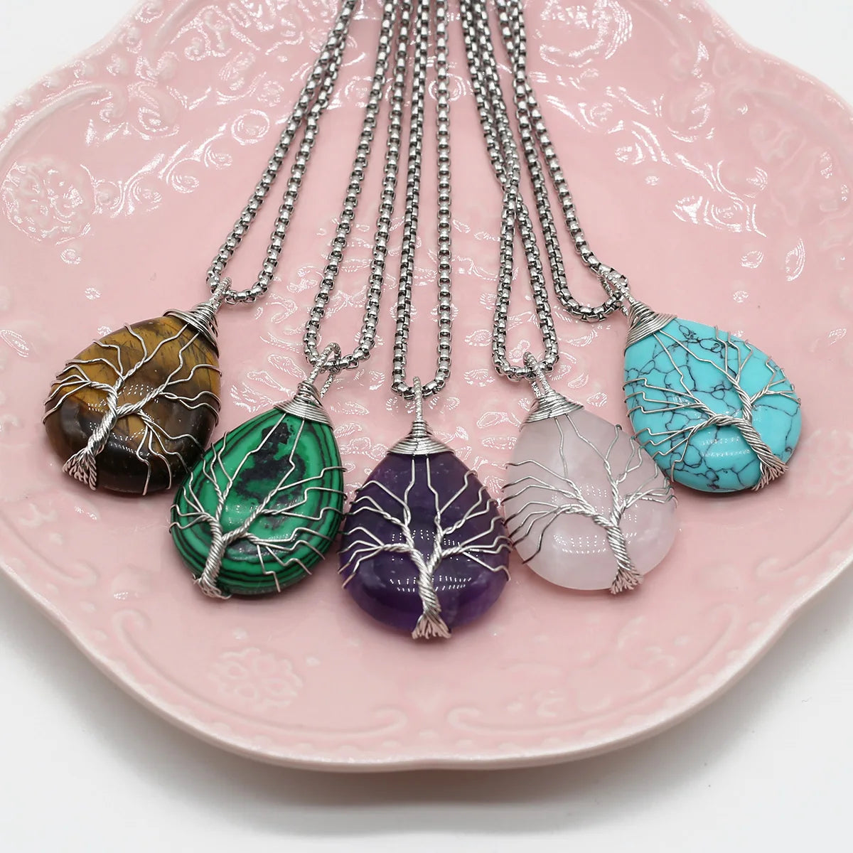 Collar Árbol de la Vida de piedra en gota