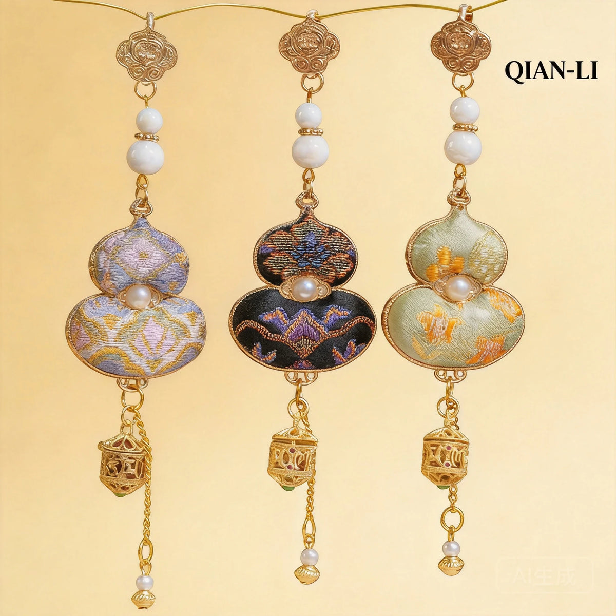 Snqp Sachê de Brocado com Motivo de Cabaça Estilo Tradicional Chinês, Pingente de Lapela para Cheongsam, Bola Oca de Aromaterapia, Amuleto de Sorte e Bênção