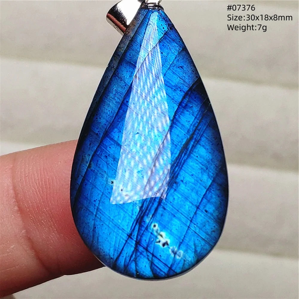 Colar de Pingente de Labradorita Azul Natural em Formato de Gota com Brilho para Mulheres e Homens AAAAAA
