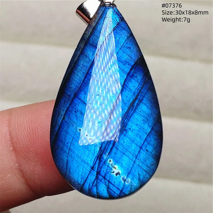 Colar de Pingente de Labradorita Azul Natural em Formato de Gota com Brilho para Mulheres e Homens AAAAAA