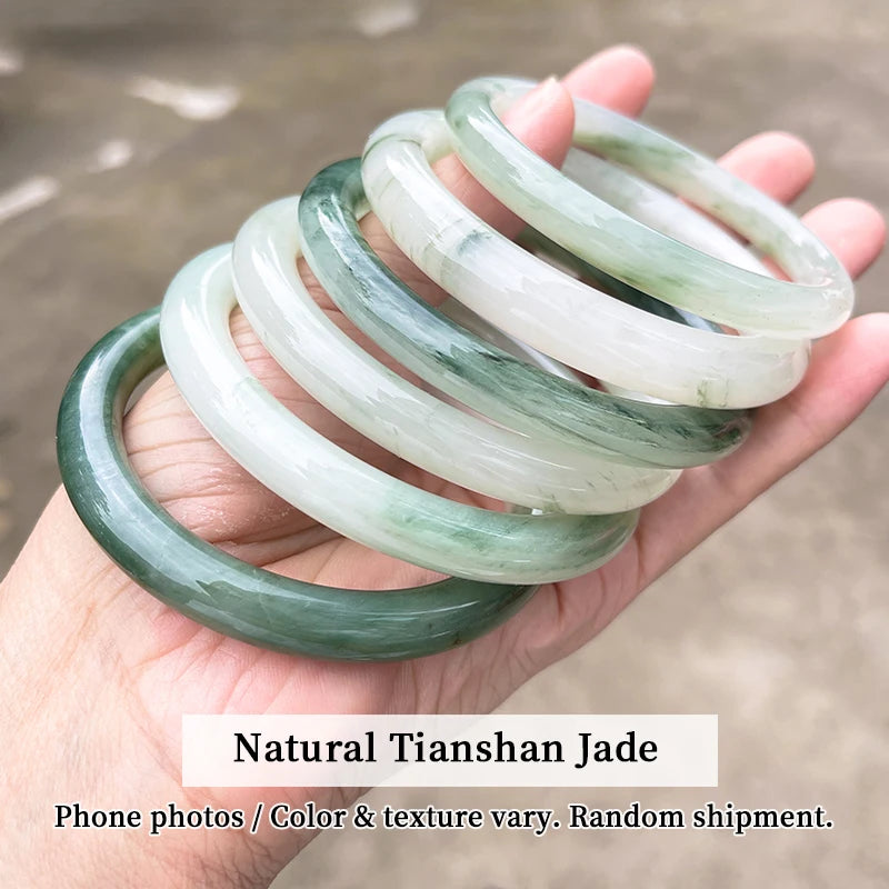 Pulseira de Jade Natural Tianshan com Faixa Larga, Bracelete de Pedra Verde e Branca para Mulheres, Joia de Cristal Curativa, Presente, Pulseiras e Braceletes