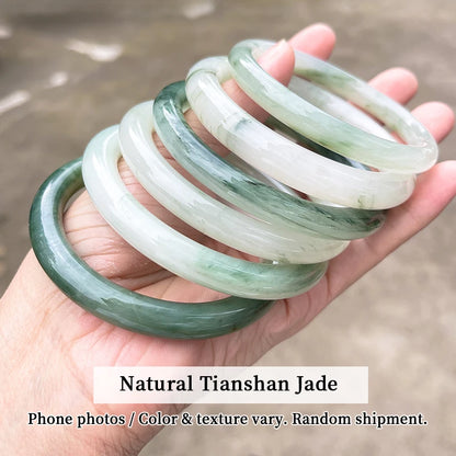 Pulseira de Jade Natural Tianshan com Faixa Larga, Bracelete de Pedra Verde e Branca para Mulheres, Joia de Cristal Curativa, Presente, Pulseiras e Braceletes