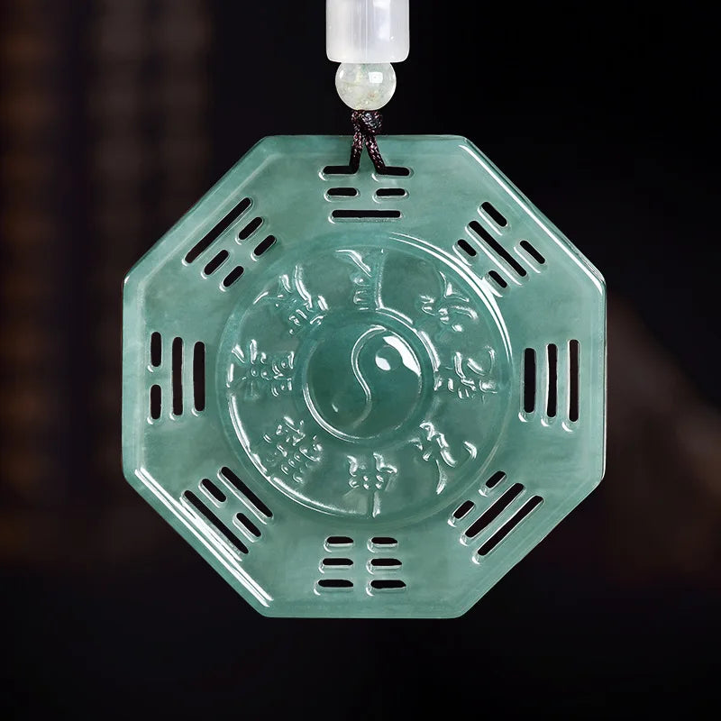 Colar com pingente Bagua de jade natural, amuleto octogonal Yin Yang Taiji, proteção, cura, Feng Shui, presente da sorte, para mulheres e homens.