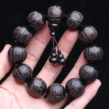 Natural ebony frisado tibetano budista pulseira 18mm 20mm masculino amuleto elástico