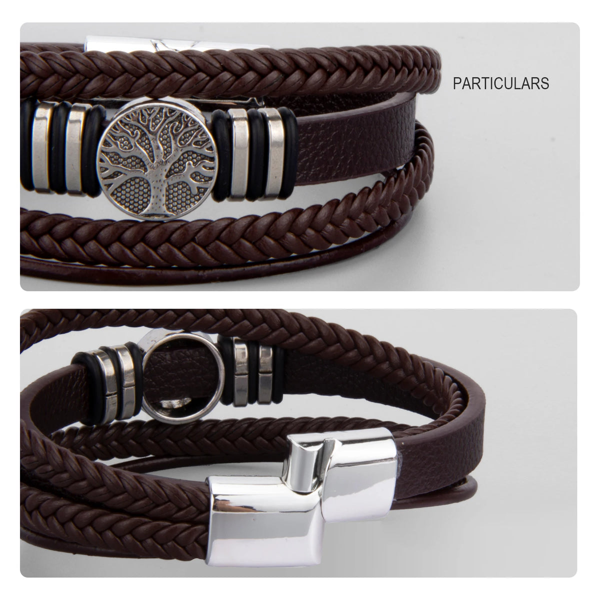 3 cores tecido couro homem pulseiras mão-tecido multi-camada pulseira para homem preto marrom corda masculino árvore pulseira punk liga de zinco