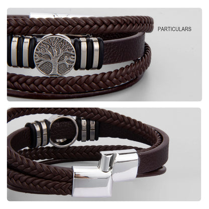 3 cores tecido couro homem pulseiras mão-tecido multi-camada pulseira para homem preto marrom corda masculino árvore pulseira punk liga de zinco