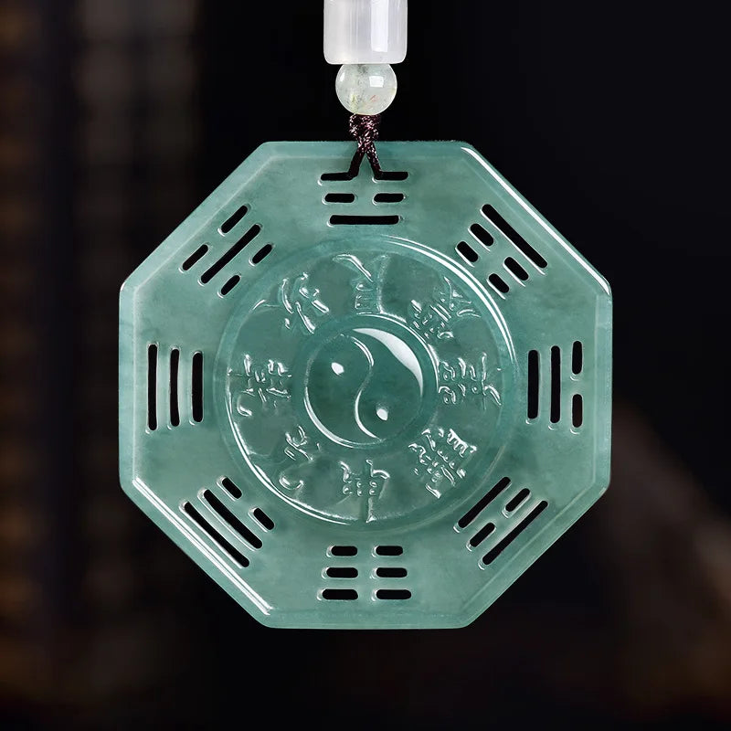 Colar com pingente Bagua de jade natural, amuleto octogonal Yin Yang Taiji, proteção, cura, Feng Shui, presente da sorte, para mulheres e homens.