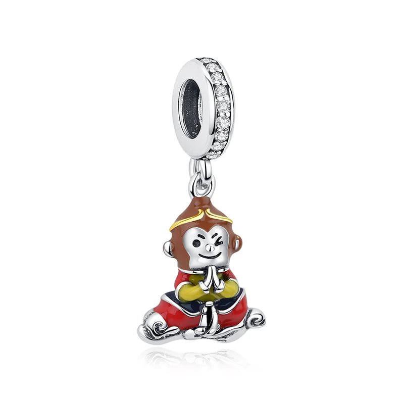 Charms Originais de Prata Esterlina 925, Pingente de Gato da Sorte, Boneca Japonesa, Presente de Ano Novo, Pulseiras e Colares para Mulheres, Joias