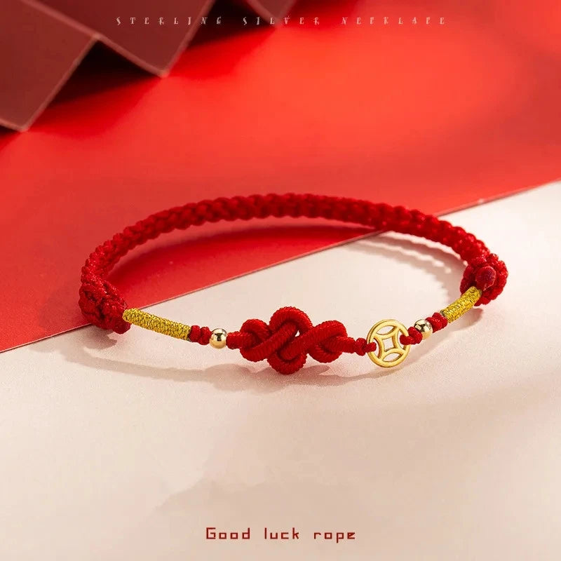 Pulseira Lucky Bead de Cobre trançado à mão, corda vermelha, fivela simples, original étnico, acessório feminino, casal
