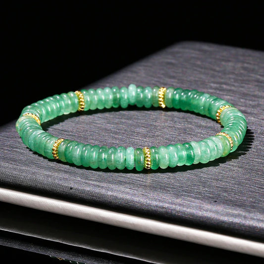 Pedra natural verde aventurina rosa quartzo plana espaçador contas pulseira feminino masculino cura espiritual pulseira elástica jóias presente