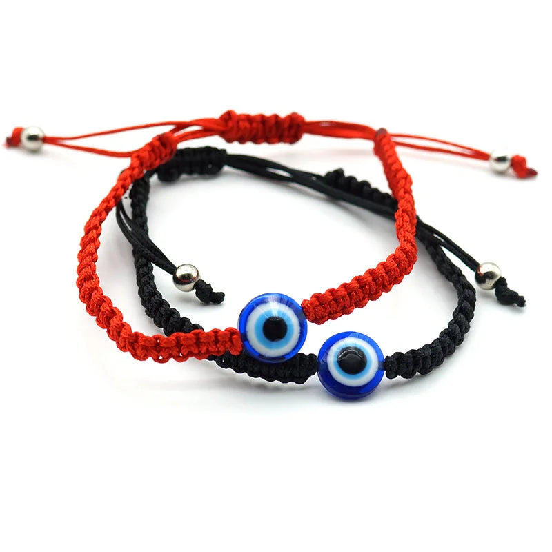 12pçs pulseira azul mau olhado vermelho, mulheres, homens, 7 nós, corda trançada artesanal, ajustável, amizade, casal, joias