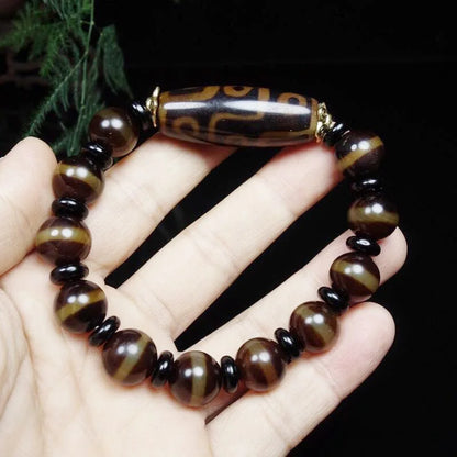 Pulseira de Ágata Dzi tibetana para Homens e Mulheres, Jóias Finas, Genuine 9 Eye Tibetan Old Agate Dzi Buddha Beads Bangle, Amuleto da Sorte