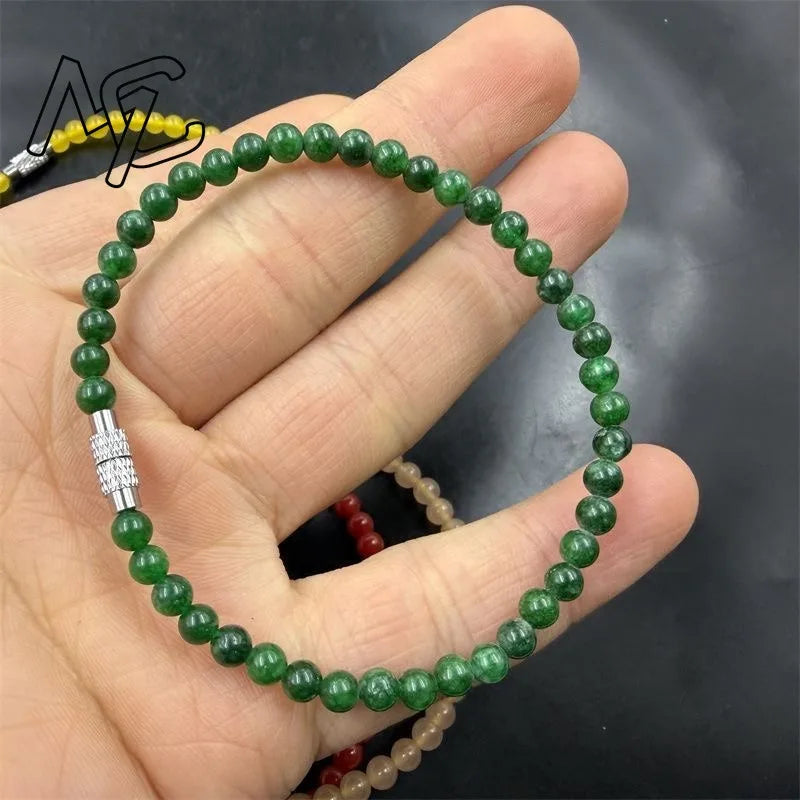 Pulseira de Jade Verde Natural e Esmeralda de 4mm com Calcedônia, Joia Requintada e Moderna para Jovens, Presente de Feriado Mais Vendido