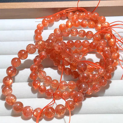 Pulseira de Quartzo Morango e Pedra do Sol Dourada Natural com Contas Redondas Transparentes 7mm 8mm Estrela de Luz, Pedra de Moda Feminina AAAAA