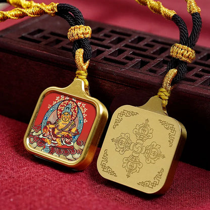 Vintage titânio aço thangka pingentes estilo tibetano zhakiram amarelo deus da riqueza colar talismã masculino e feminino