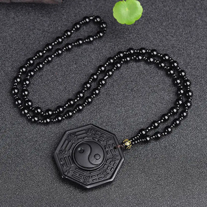 Collar Yin Yang de obsidiana ajustable