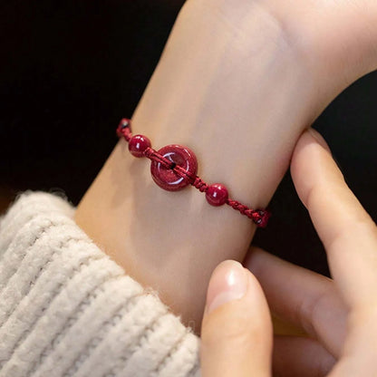 Pulseira amuleto de corda vermelha da sorte, feita à mão, para mulheres, homens, cinábrio, fivela de segurança, corda trançada, festa, amizade, joia, presente