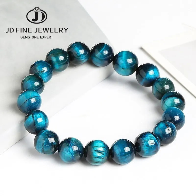 Pulsera de ojo de tigre azul redonda
