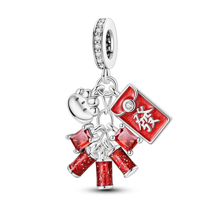 Original 925 prata esterlina encantos grânulo china ano novo vermelho encantos nova boneca pingente fecho aberto caber multi estilo pulseira original