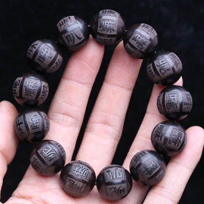 Natural ebony frisado tibetano budista pulseira 18mm 20mm masculino amuleto elástico