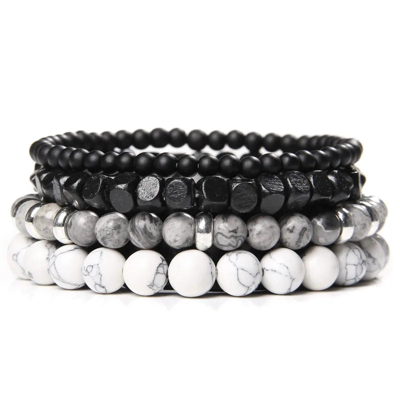 Conjunto de pulseras de cuentas y cuero
