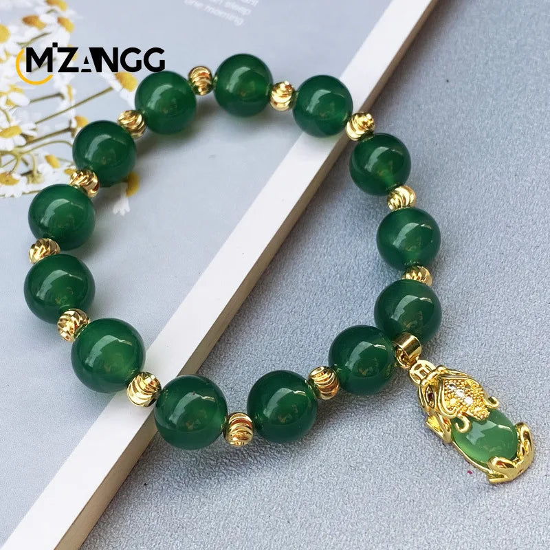 Pulseira pixiu de jade verde natural, ágata de nível a, moda masculina e feminina, joias requintadas, amuletos da sorte