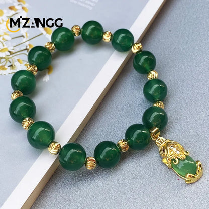 Pulseira pixiu de jade verde natural, ágata de nível a, moda masculina e feminina, joias requintadas, amuletos da sorte