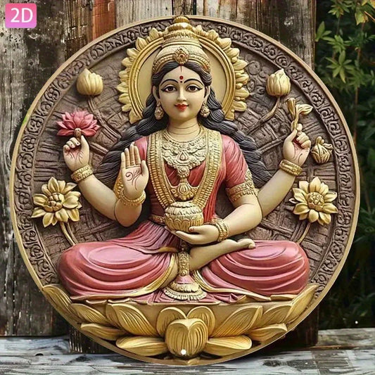 Cuadro Lakshmi Dorada: Impresión Circular. Impresión decorativa plana con efecto visual de profundidad.