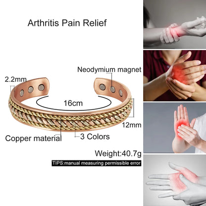 Vinterly pulseiras de cobre puro magnético ajustável trançado manguito 12mm pulseiras de metal macio redimensionável jóias de saúde das mulheres dos homens