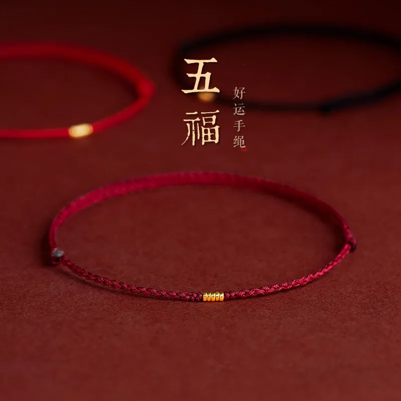 Pulseira Lucky Bead de Cobre trançado à mão, corda vermelha, fivela simples, original étnico, acessório feminino, casal