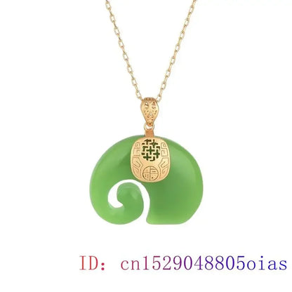 Verde jade elefante pingente pedra preciosa amuleto calcedônia chinês presentes femininos natural sorte charme colar jóias moda