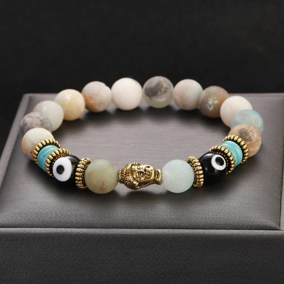 Pulsera de Buda y ojo turco de 10 mm