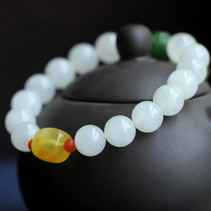 Elegante pingente ajustável pulseiras moda amizade jóias presentes hetian branco jade buda contas mão corda para mulher