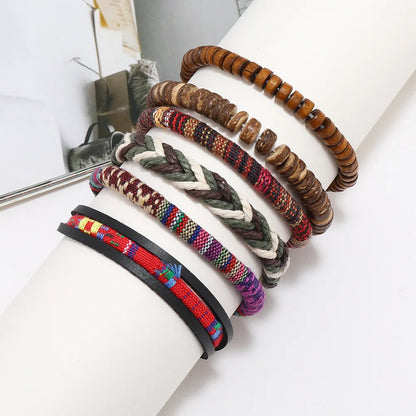 Pulseira de couro boêmio masculina, pulseira tecida à mão, pulseira de contas de madeira para homens, pulseira com pingente, joias masculinas