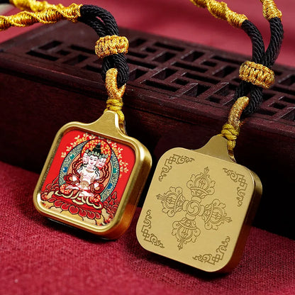 Vintage titânio aço thangka pingentes estilo tibetano zhakiram amarelo deus da riqueza colar talismã masculino e feminino