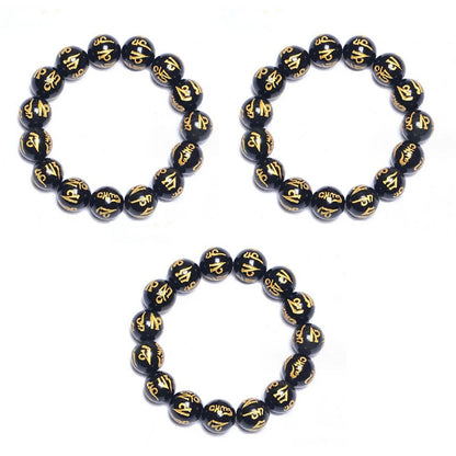 Budismo tibetano seis palavras mantra pulseiras para homens mulheres preto obsidiana amuleto sorte pulseiras jóias com caixa de presente