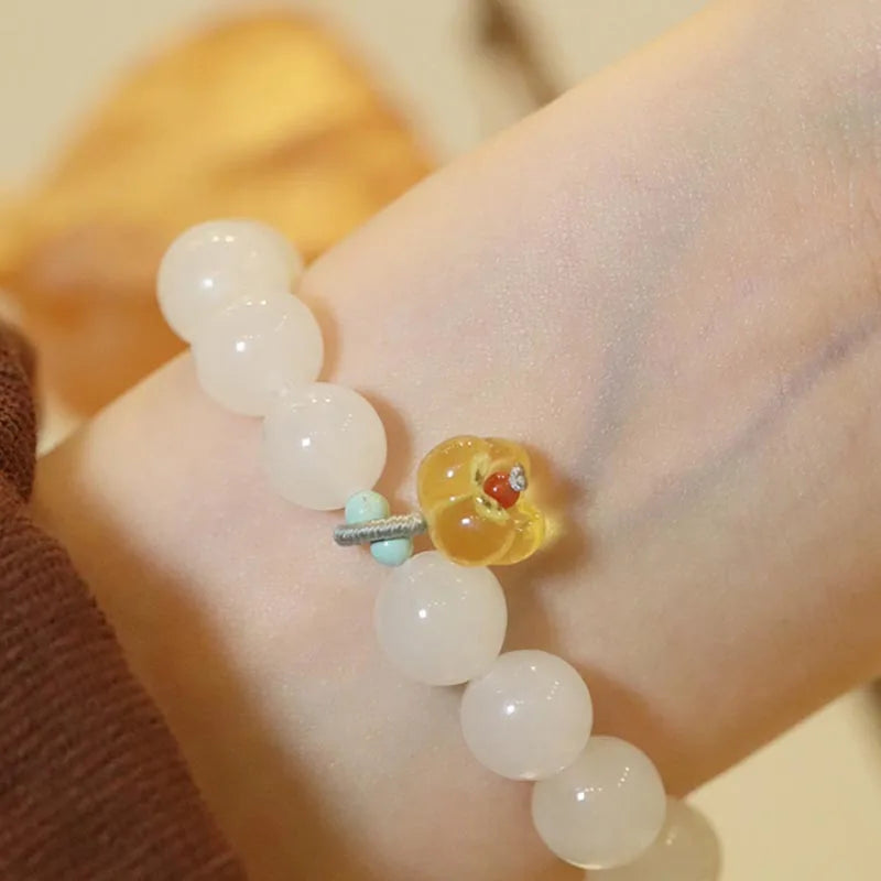 Pulseira de jade branco moda hetian jade10mm tamanho contas canela mão corda design presente pulseira para amigos e família